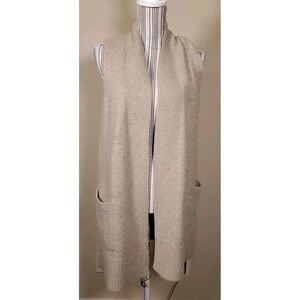 LOFT Open Front Knit Cardigan Sweater Vest Sz XS Oversize Beige Wool Alpaca